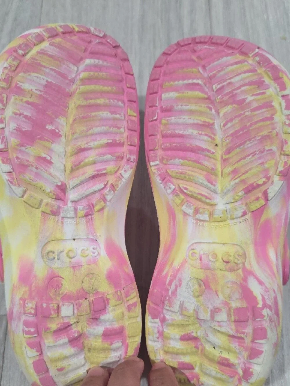 CROCS Womens Pink & Yellow Tie-Dye Platform Clogs